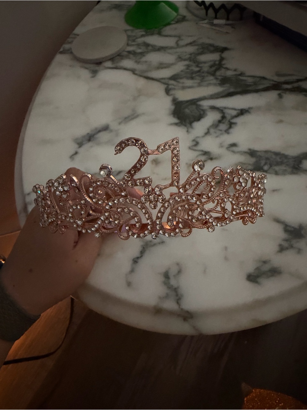 Rose Gold 21 Rhinestone Tiara Crown - Party Hair Accessory